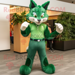 Forest Green Lynx mascot costume character dressed with a Flare Jeans and Anklets