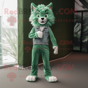 Forest Green Lynx mascot costume character dressed with a Flare Jeans and Anklets