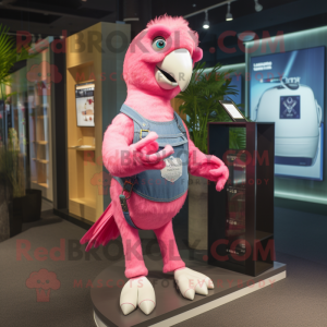 Pink Parrot mascot costume character dressed with a Bootcut Jeans and Bracelet watches