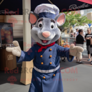 Navy Ratatouille mascot costume character dressed with a Henley Shirt and Mittens