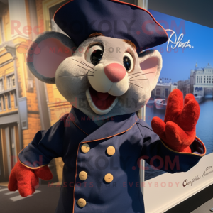 Navy Ratatouille mascot costume character dressed with a Henley Shirt and Mittens
