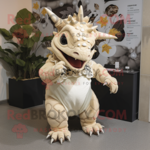 Cream Triceratops maskot...