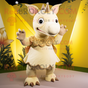 Cream Triceratops maskot...