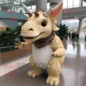 Cream Triceratops maskot...