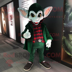 Forest Green Vampire mascot costume character dressed with a Flannel Shirt and Messenger bags