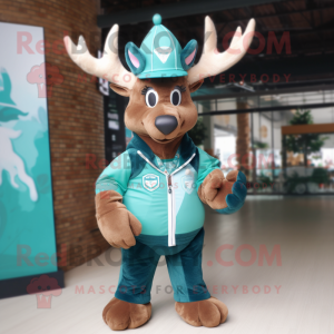 Teal Elk mascot costume character dressed with a Bootcut Jeans and Wraps