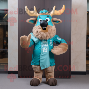 Teal Elk mascot costume character dressed with a Bootcut Jeans and Wraps