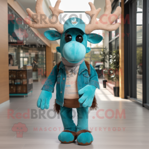 Teal Elk mascot costume character dressed with a Bootcut Jeans and Wraps