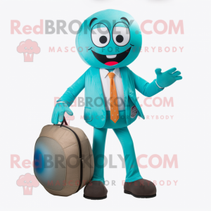 Turquoise Juggle mascot costume character dressed with a Dress Pants and Briefcases