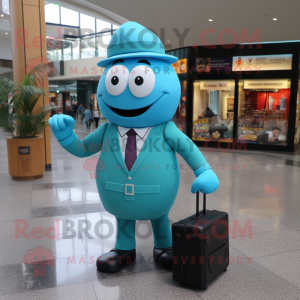 Turquoise Juggle mascot costume character dressed with a Dress Pants and Briefcases