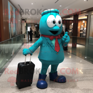 Turquoise Juggle mascot costume character dressed with a Dress Pants and Briefcases