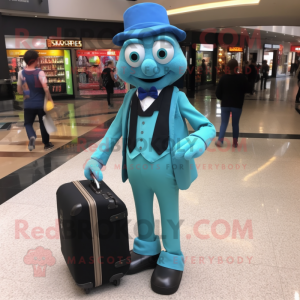 Turquoise Juggle mascot costume character dressed with a Dress Pants and Briefcases