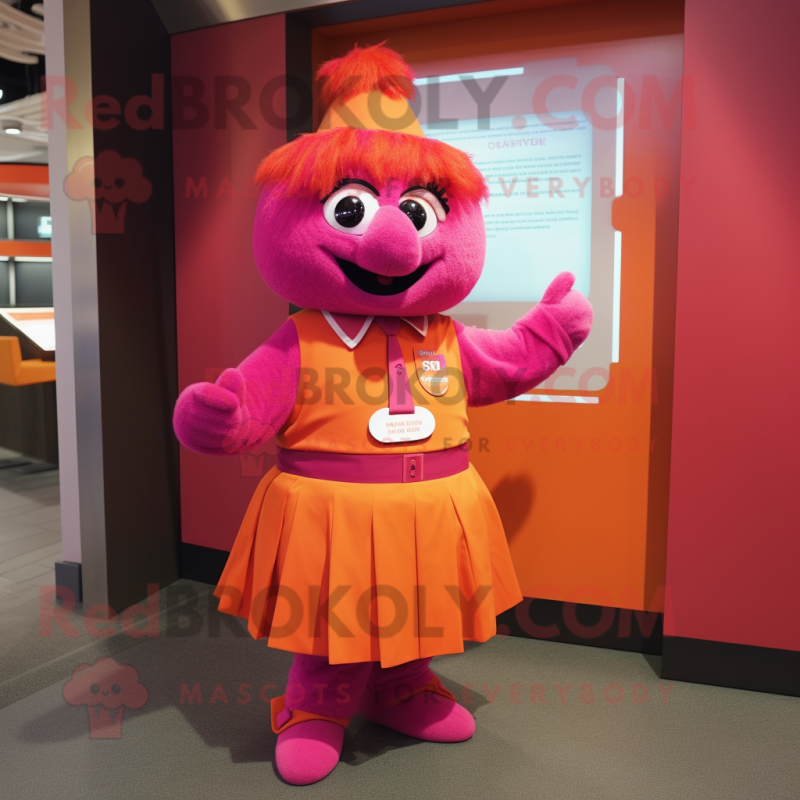 Magenta Orange mascot costume character dressed with a Skirt and Cufflinks Magenta Orange mascot costume character dressed with a Skirt and Cufflinks