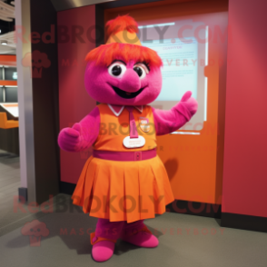 Magenta Orange mascot costume character dressed with a Skirt and Cufflinks