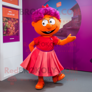 Magenta Orange mascot costume character dressed with a Skirt and Cufflinks