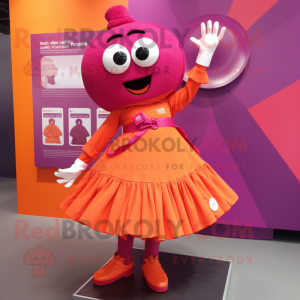 Magenta Orange mascot costume character dressed with a Skirt and Cufflinks