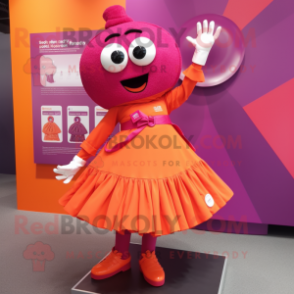 Magenta Orange mascot costume character dressed with a Skirt and Cufflinks