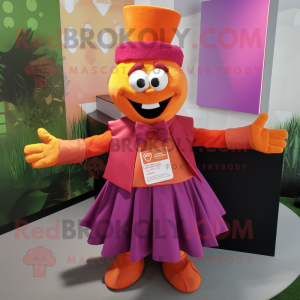 Magenta Orange mascot costume character dressed with a Skirt and Cufflinks