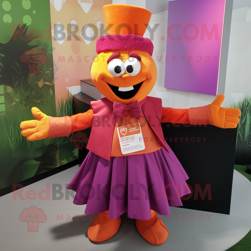 Magenta Orange mascot costume character dressed with a Skirt and Cufflinks Magenta Orange mascot costume character dressed with a Skirt and Cufflinks