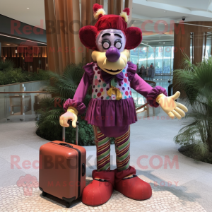 Maroon Clown mascot costume character dressed with a Swimwear and Handbags