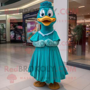 Teal Aglet mascot costume character dressed with a Maxi Skirt and Brooches