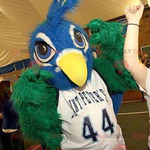 Mascotte uccello blu e verde tutto peloso - Redbrokoly.com