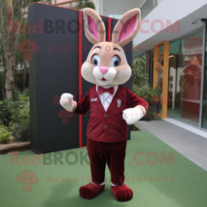 Maroon Rabbit mascot costume character dressed with a Mini Skirt and Tie pins