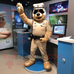 Tan Police Officer mascot costume character dressed with a Henley Tee and Gloves