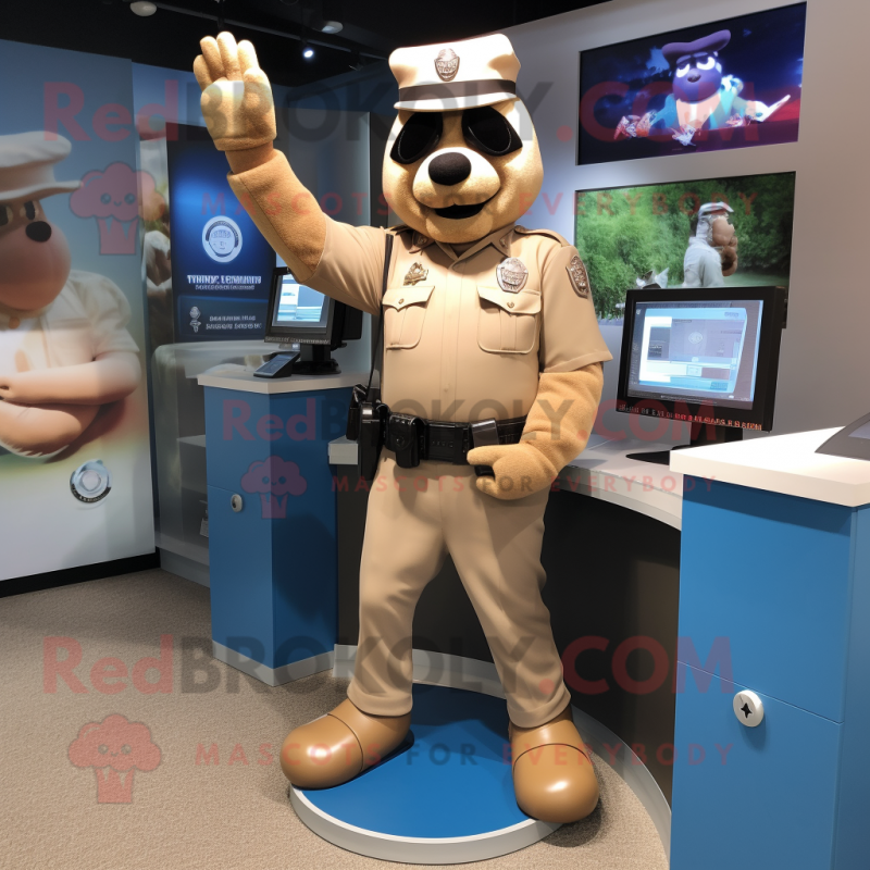 Tan Police Officer mascot costume character dressed with a Henley Tee and Gloves Tan Police Officer mascot costume character dressed with a Henley Tee and Gloves