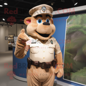 Tan Police Officer mascot costume character dressed with a Henley Tee and Gloves