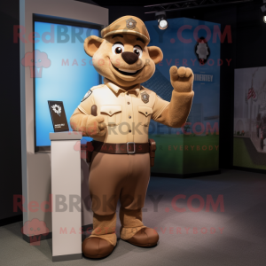Tan Police Officer mascot costume character dressed with a Henley Tee and Gloves