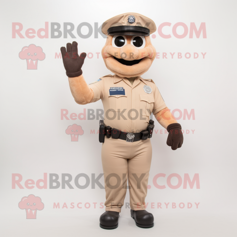 Tan Police Officer mascot costume character dressed with a Henley Tee and Gloves