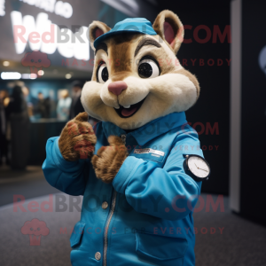 Cyan Chipmunk mascot costume character dressed with a Leather Jacket and Digital watches