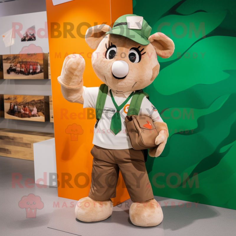 Tan Irish Flag mascot costume character dressed with a Cargo Shorts and Coin purses Tan Irish Flag mascot costume character dressed with a Cargo Shorts and Coin purses
