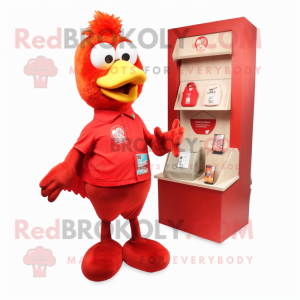 Red Hens mascot costume character dressed with a Polo Shirt and Coin purses