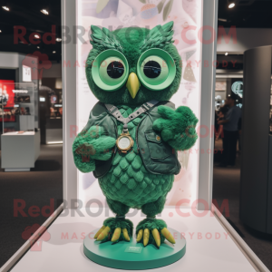 Green Owl mascot costume character dressed with a Romper and Bracelet watches