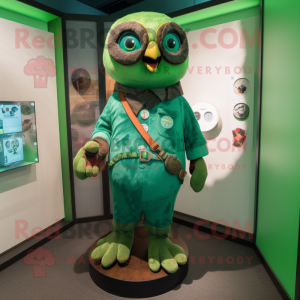 Green Owl mascot costume character dressed with a Romper and Bracelet watches