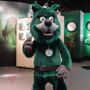 Forest Green Werewolf mascot costume character dressed with a Turtleneck and Keychains