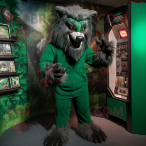 Forest Green Werewolf mascot costume character dressed with a Turtleneck and Keychains