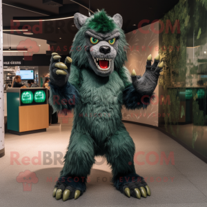 Forest Green Werewolf mascot costume character dressed with a Turtleneck and Keychains