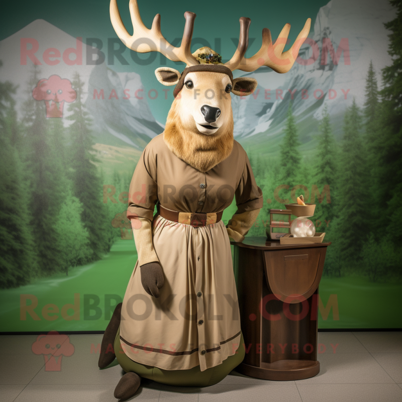 Tan Irish Elk mascot costume character dressed with a Culottes and Cummerbunds