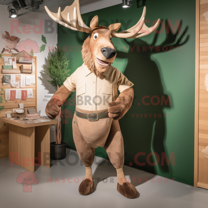 Tan Irish Elk mascot costume character dressed with a Culottes and Cummerbunds