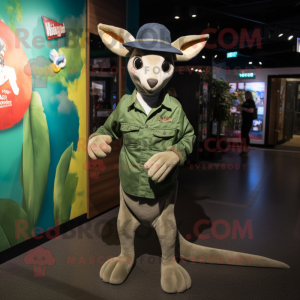 Green Kangaroo mascot costume character dressed with a Dungarees and Hats