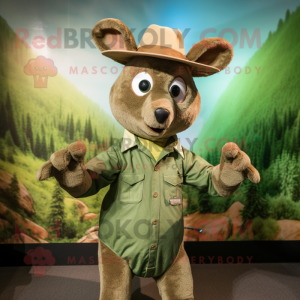 Green Kangaroo mascot costume character dressed with a Dungarees and Hats