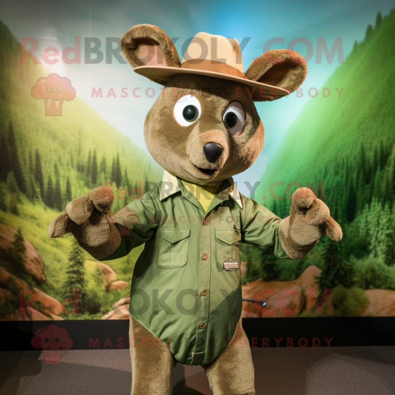 Green Kangaroo mascot costume character dressed with a Dungarees and Hats Green Kangaroo mascot costume character dressed with a Dungarees and Hats