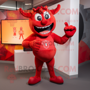 Red Devil mascot costume character dressed with a Playsuit and Headbands