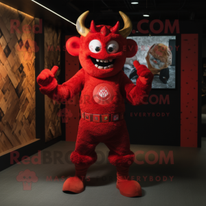 Red Devil mascot costume character dressed with a Playsuit and Headbands