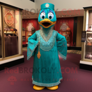 Teal Fried Rice mascot costume character dressed with a Empire Waist Dress and Necklaces