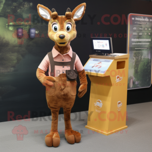 Brown Roe Deer mascot costume character dressed with a Mom Jeans and Coin purses