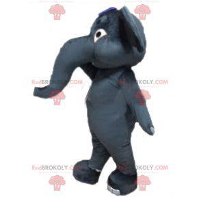 Mascotte elefante grigio gigante e completamente